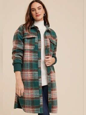 Green Plaid Longline Shacket Maurices Large
